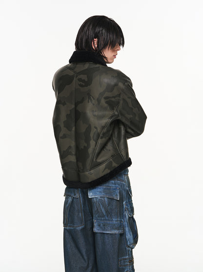 Camouflage en cuir Jacke Blouson