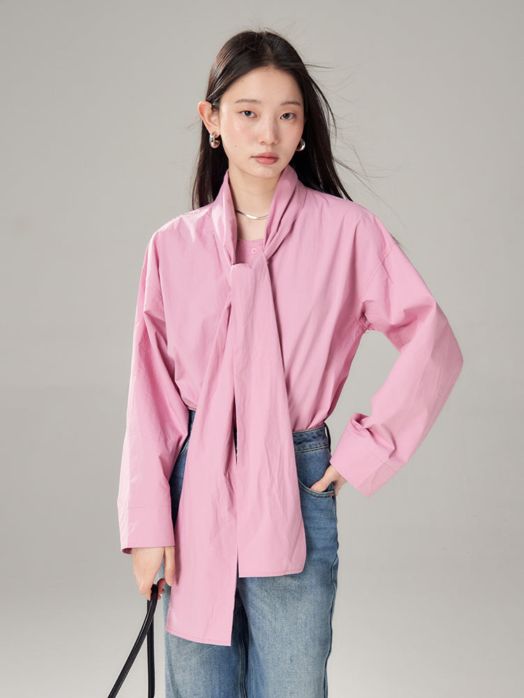 Long-Tie-Bluse Plain Oovresize Nichi Shirt