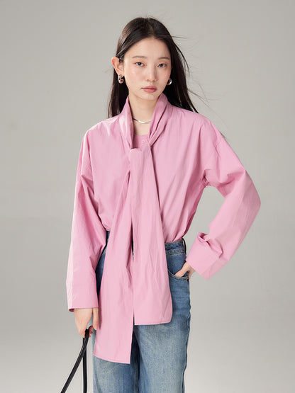 Long-Tie-Bluse Plain Oovresize Nichi Shirt