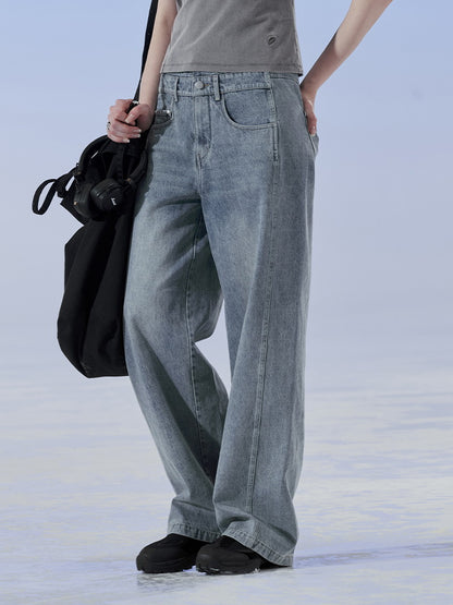 Denim Straight Washed Loose Casual Plain Pants