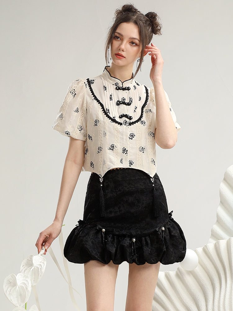 Balloon Pearl Ribbon Mini-Skirt