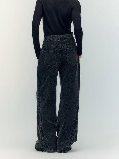 Pantalon large lâche décontracté en denim