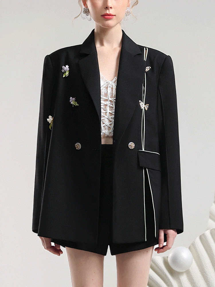 Butterfly Flower Chic Contrast Oversize Jacket