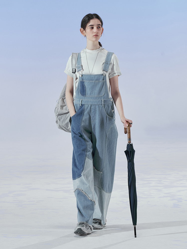 Denim Patchwork Unique Casual Layered Pants Overall