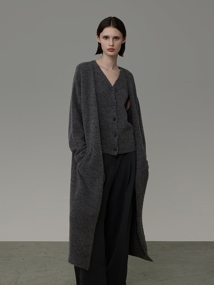 Knit Plain Simple Wool Long-Cardigan&amp;Vest