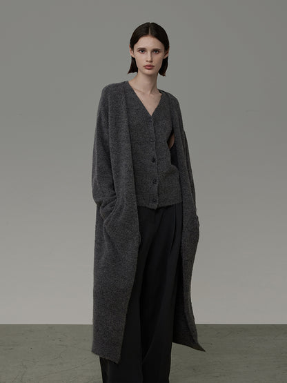 Knit Plain Simple Wool Long-Cardigan&amp;Vest