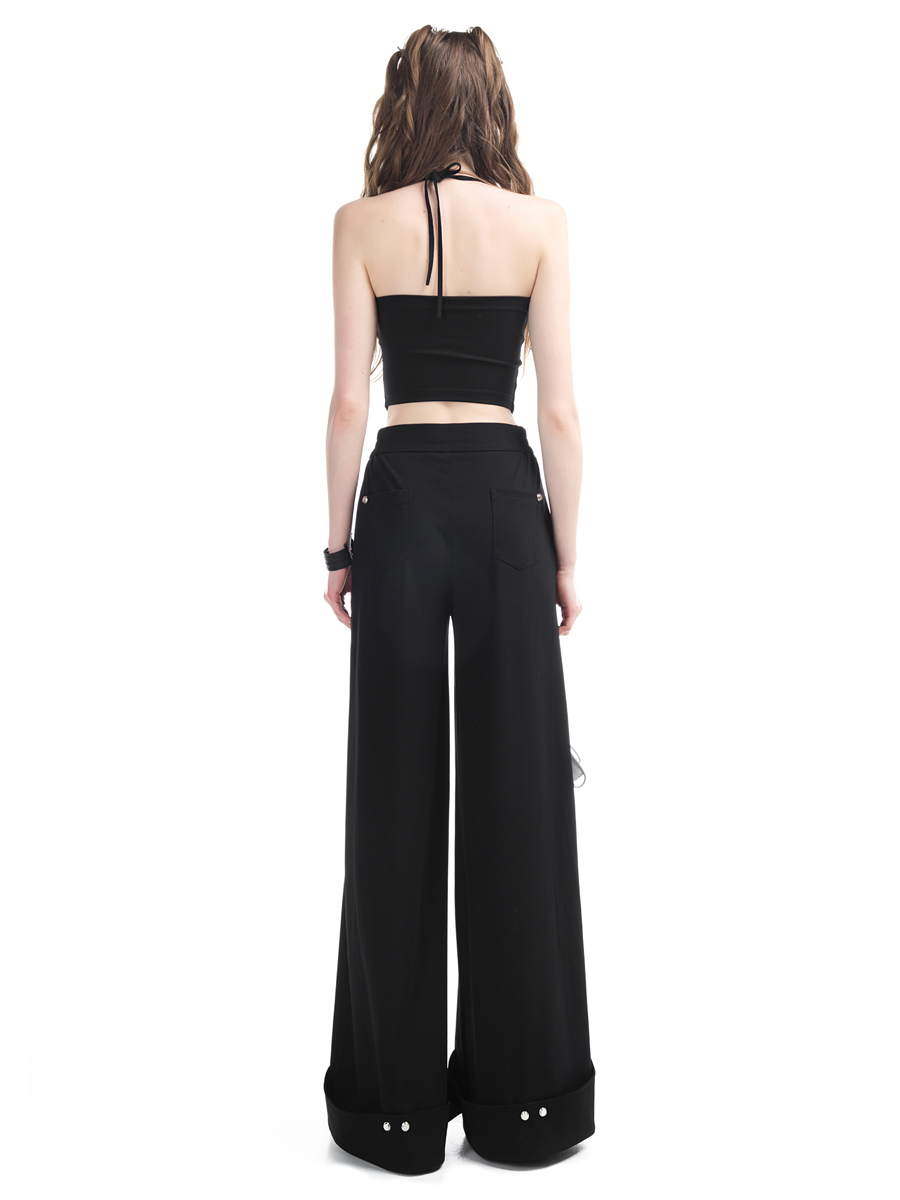 Halter-neck Zip Tight Cropped Tops