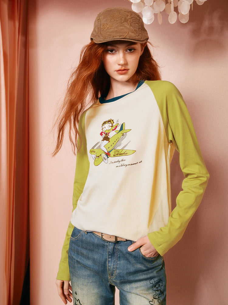 Betty Casual Crew-Neck Cotton Lont-T-shirt