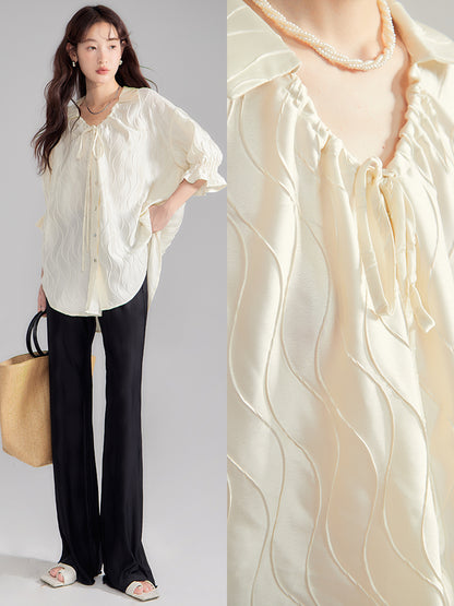 Embroidery Oversize Candy-Sleeve Wave Blouse