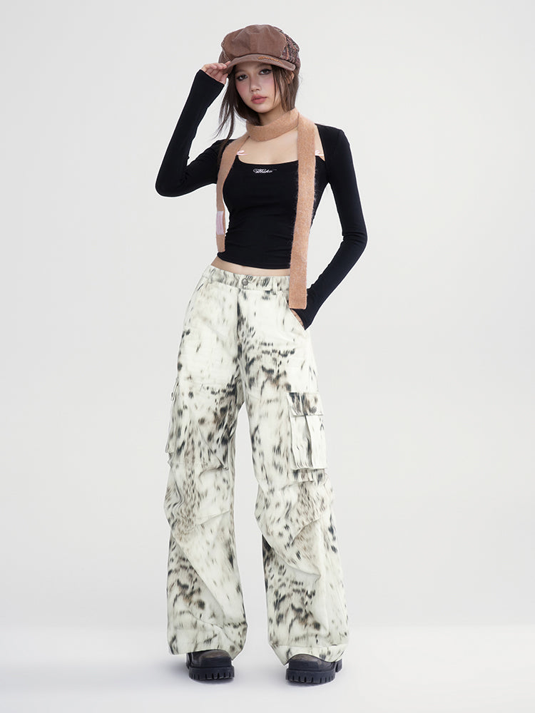 Tie-Dye Wide Side-Pocket Casual Speckled Pants