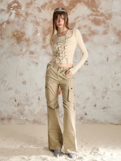 Side-Pocket Casual Work-Pants Smil Flare-Pants