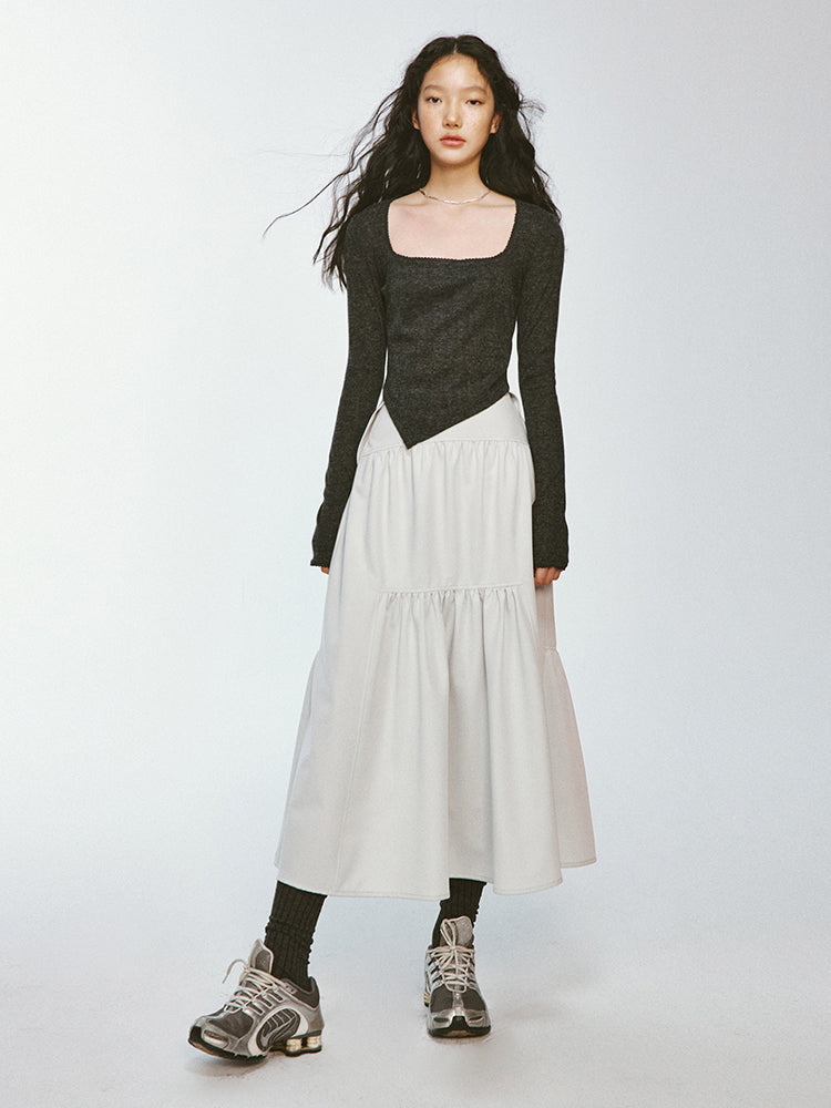 Square-Neck Asymmetry Slim Knit