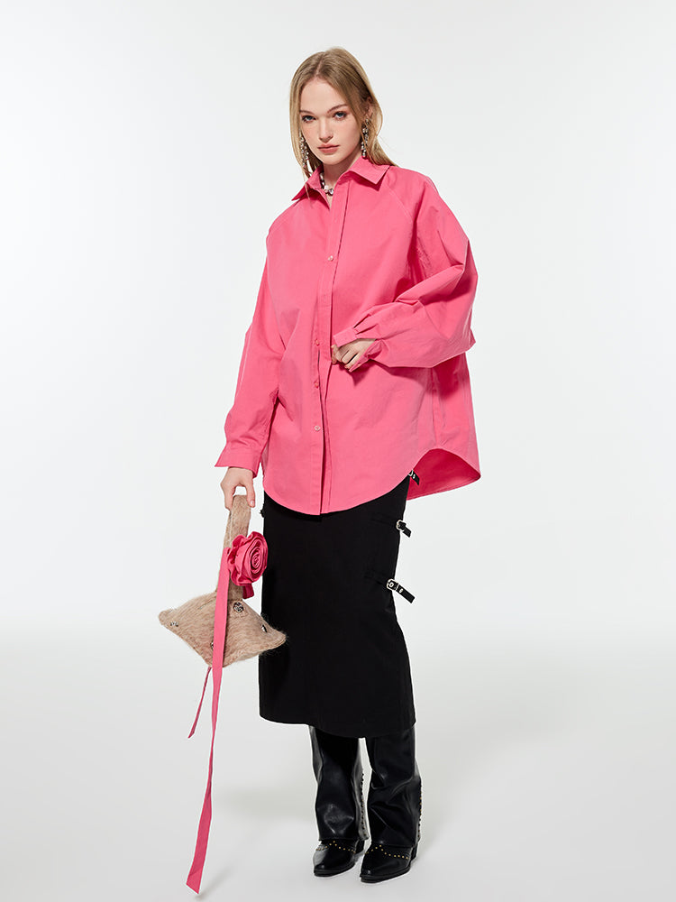 Oversize vivd Loose Big-Silhouette Plain Shirt