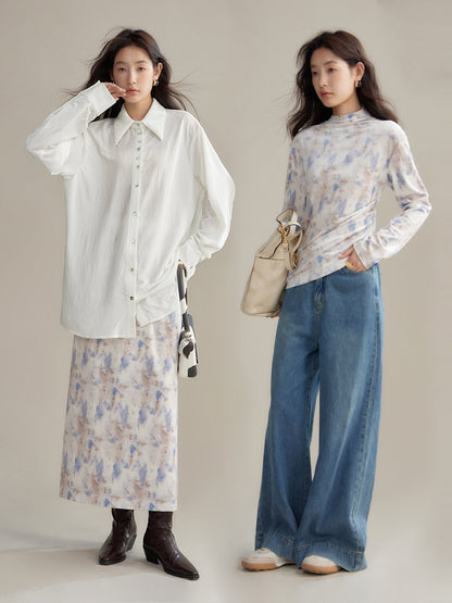 Velvet Pale Retro Drape Spring Cutsew＆Long-Skirt