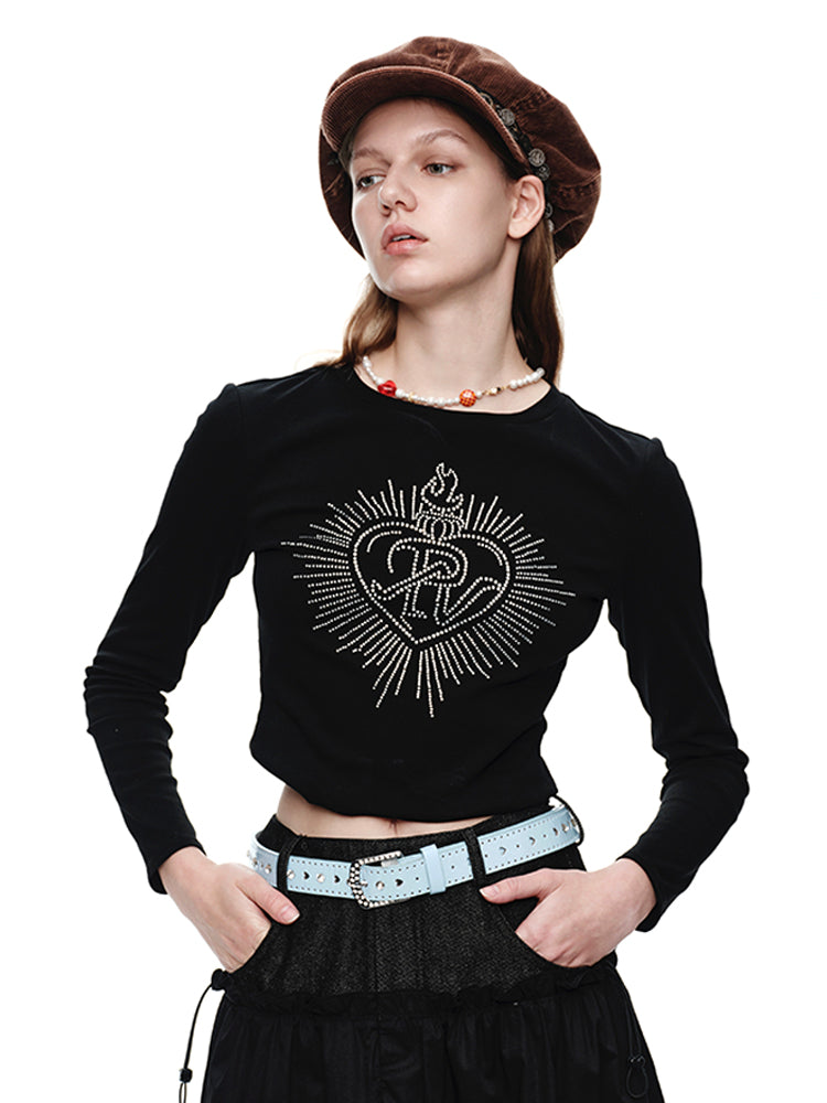 Bijou Round-Neck Casual Retro Long-T-Shirt