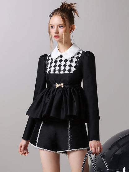 Checked Spitzen-Peplum edle Tops und Kurzhäftchen