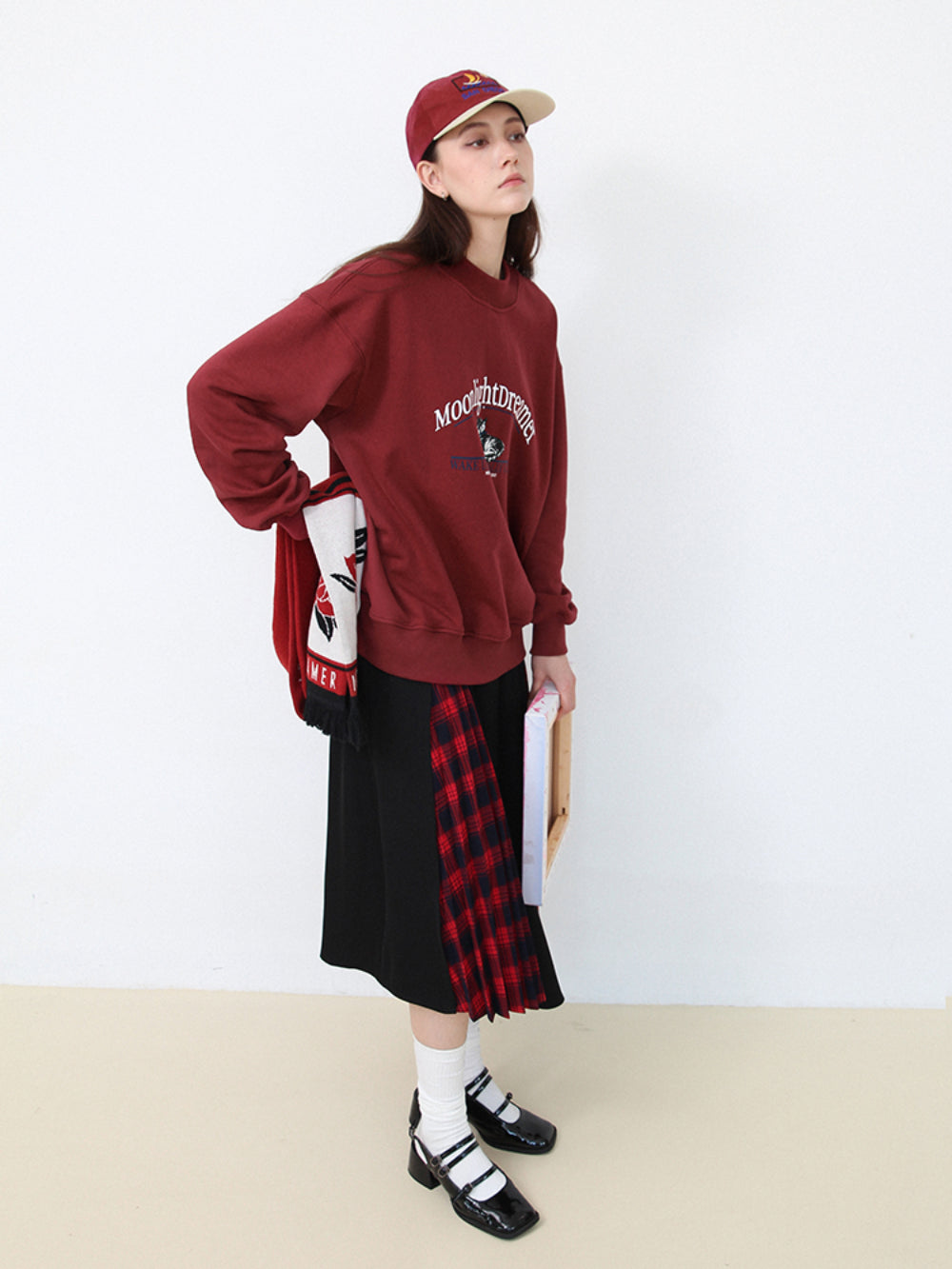 Checked Girly Retro Flare Casual Mix Long-Skirt