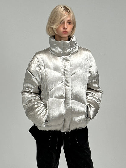 Metallic Nichi Bold Stand-Colar Down-Jacket