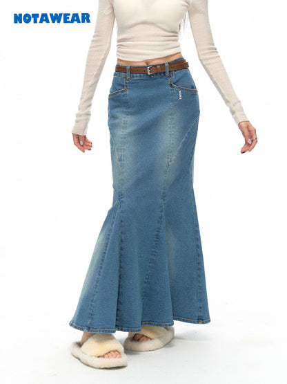 Denim Elegant Casual Curve Sirène-Skirt