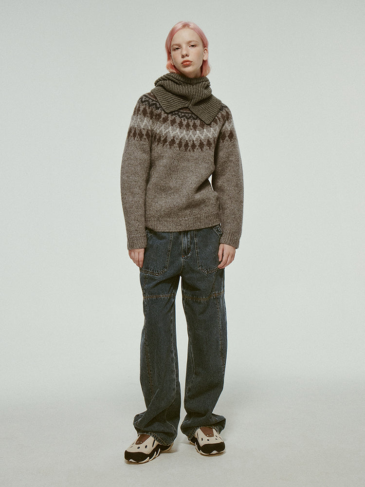 Nordic Crew-Neck Casual Oversize Loose Retro Knit