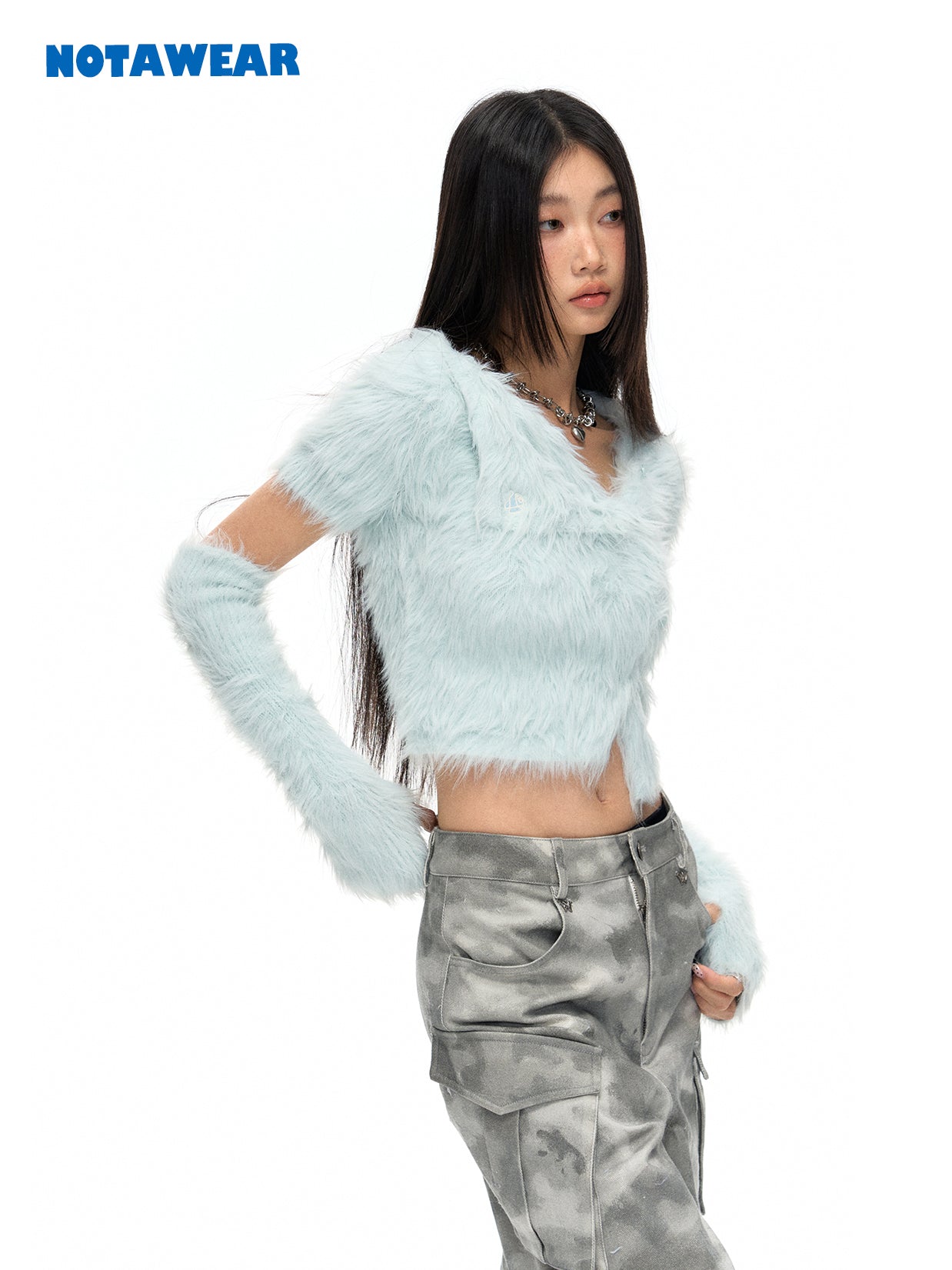 Arm-Cover Fluffily Plain Short Mohair-Knit