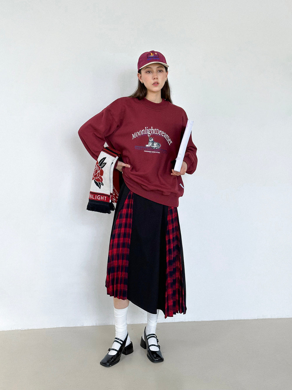 Checked Girly Retro Flare Casual Mix Long-Skirt