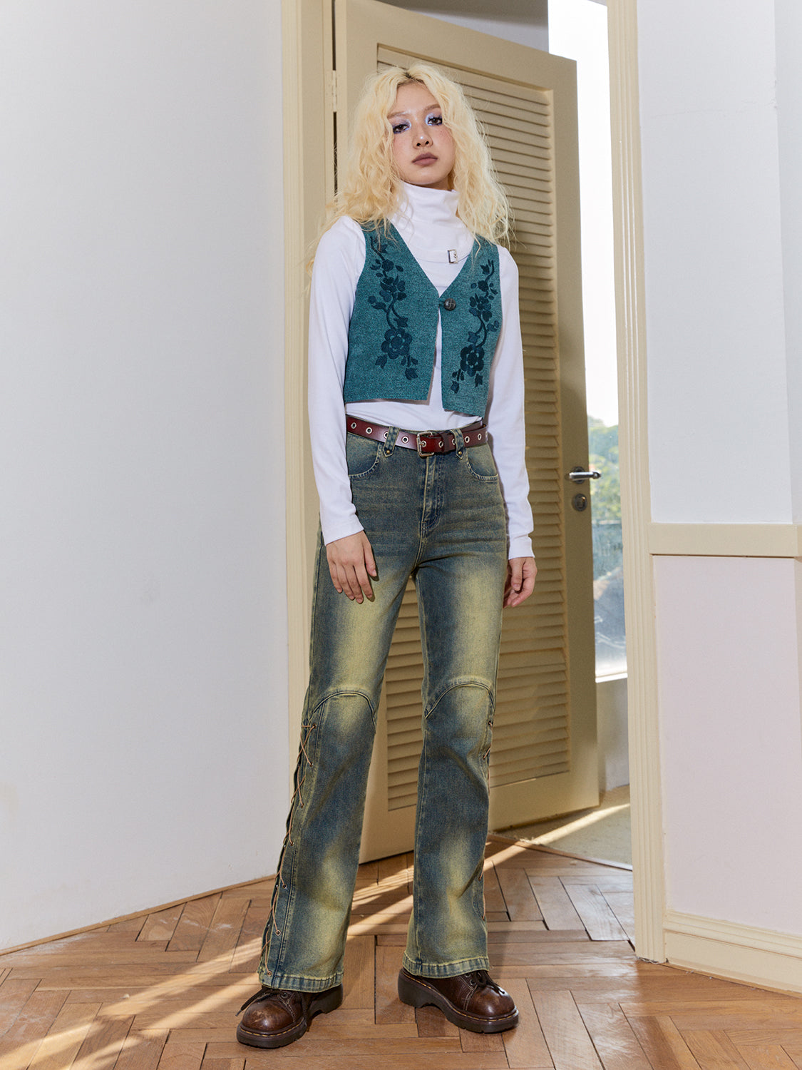 Pantalon à lacets en denim à la lacets