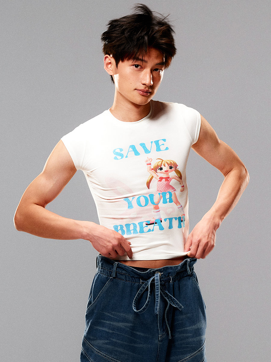 Tight French-Sleeve Character Casual T-Shirt