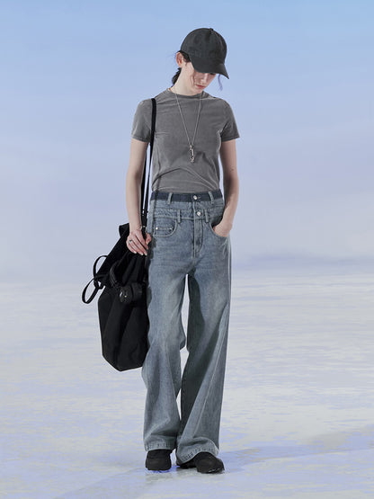 Denim pantalon simple lâché lâché droit lâché