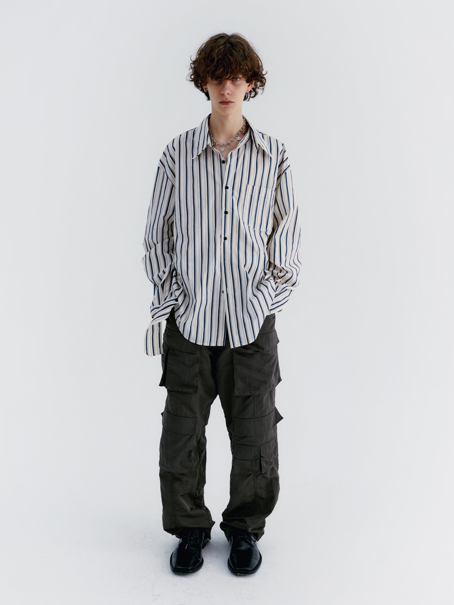 Unisex Stripe Casual Oversize Naturl Shirt