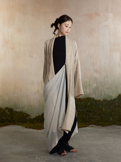 Drape Backopen Thin Plain Nichi Long-Cardigan