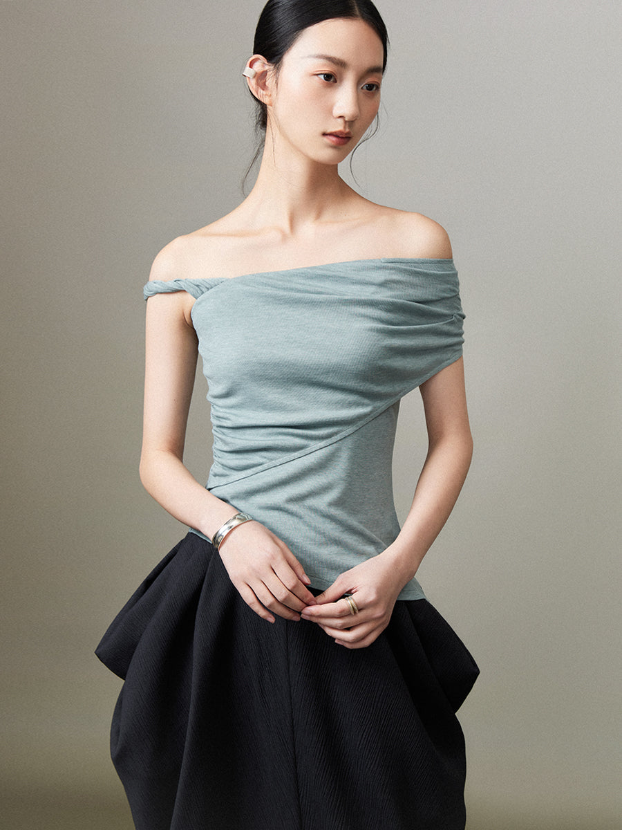 Chic Classy One-Shoulder Drape Tight Tops