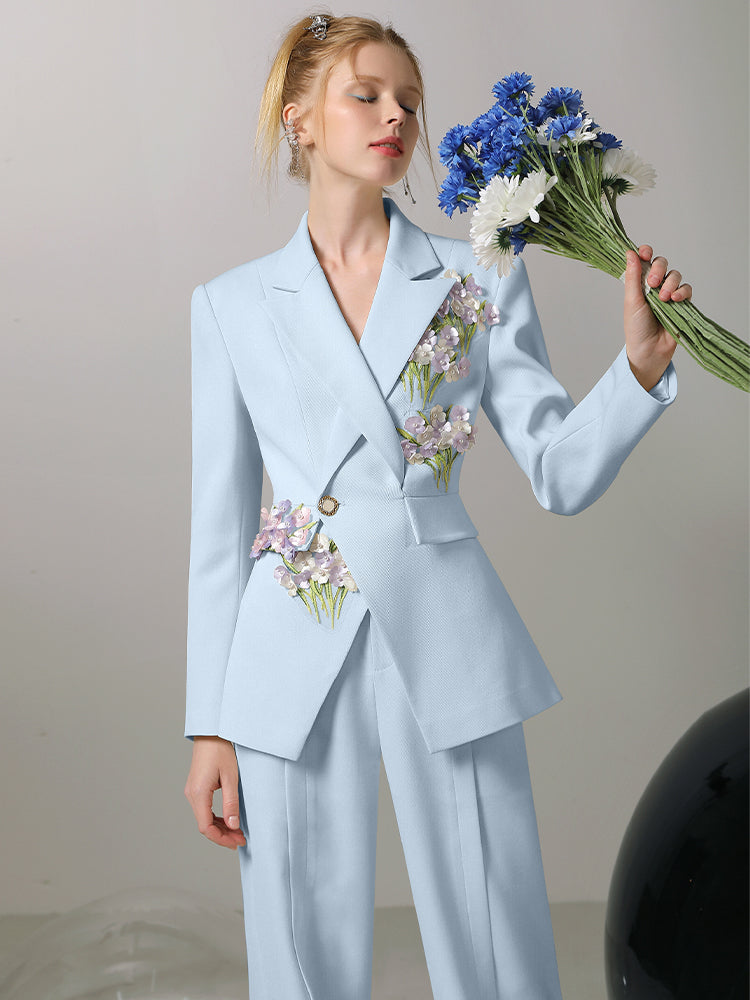 Jacket&amp;Wide-Pants Suit 3D Flower Elegant Nichi Set-Up