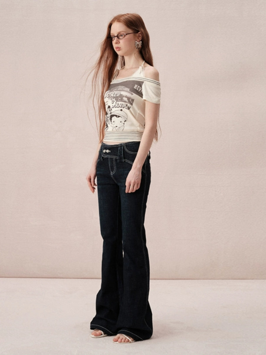 Denim Casual Simple Basic Flare-Pants