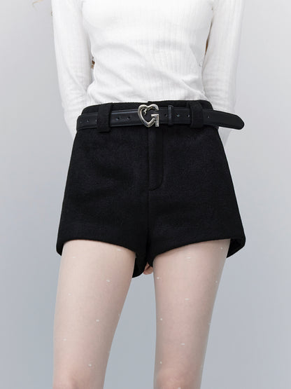 Wool Plain Chic Classy Short-Pants