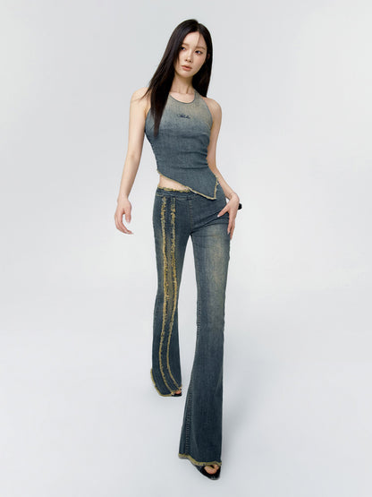 Tassel Denim Retro Flare-Patns