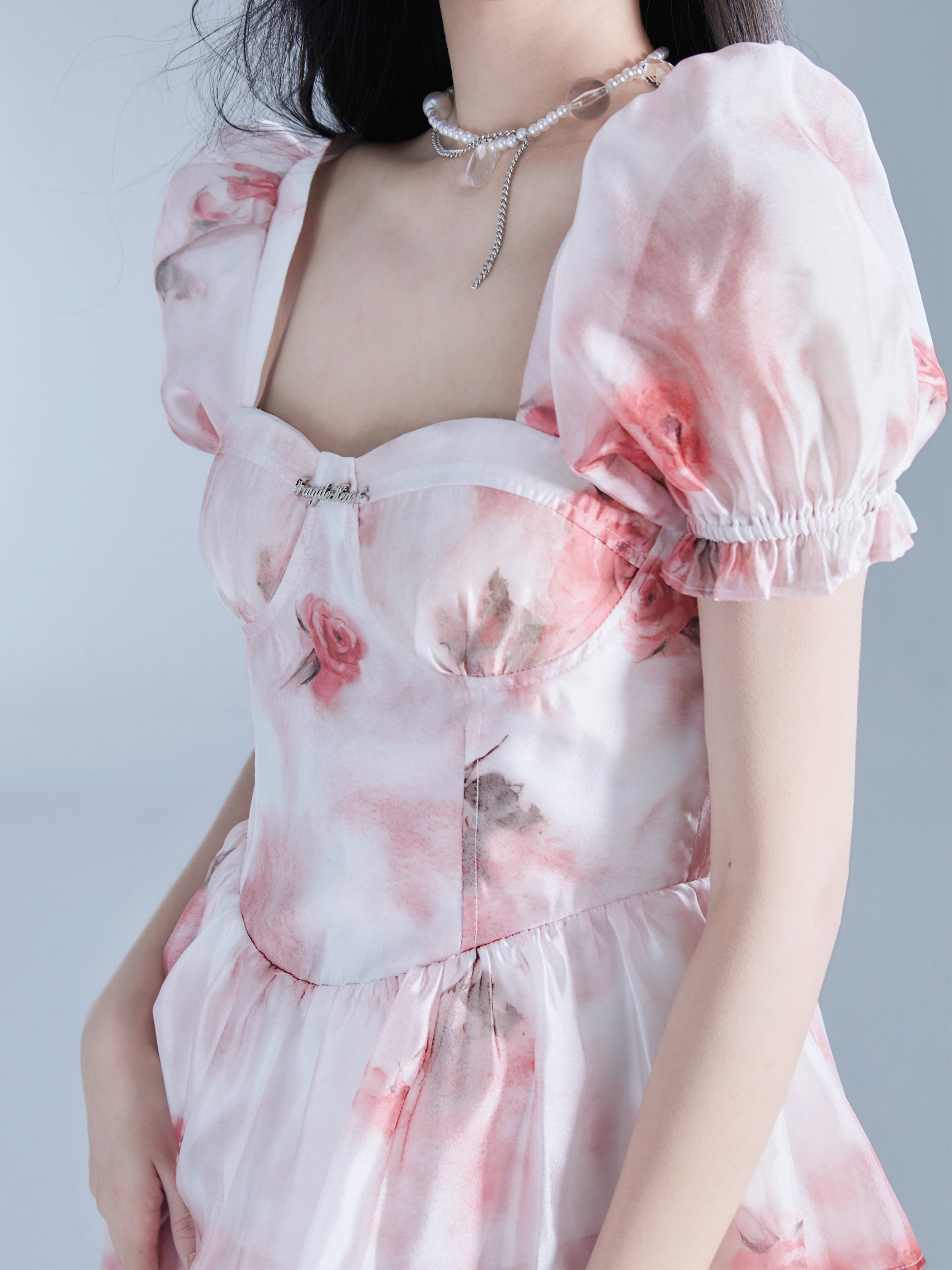 Rose Elegant Ciffon Tiered Flare One-Piece