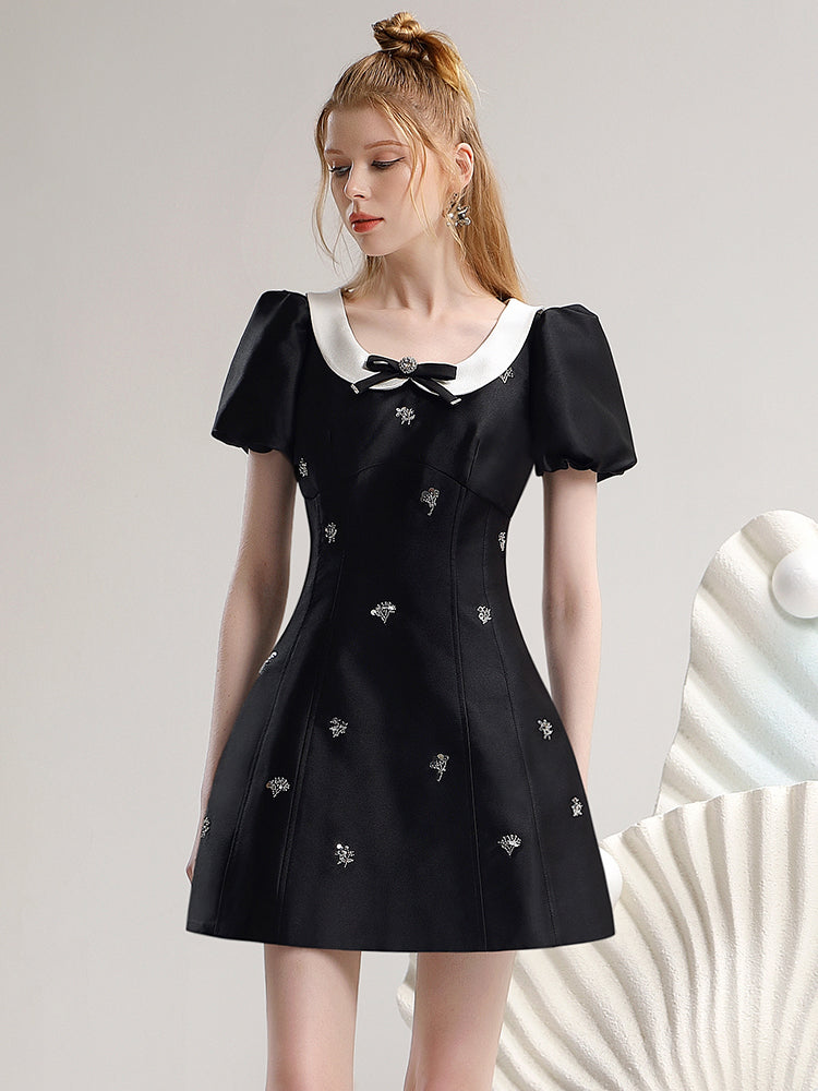 Bijou Puff-Sleeve Chic Short Feminine Dress