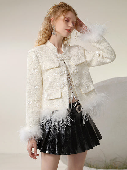 Fur Nichi China No-Collar Retro Chic Classy Jacket