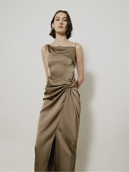 Frape Elegant Long Classy Asymmetry Satin One-Piece