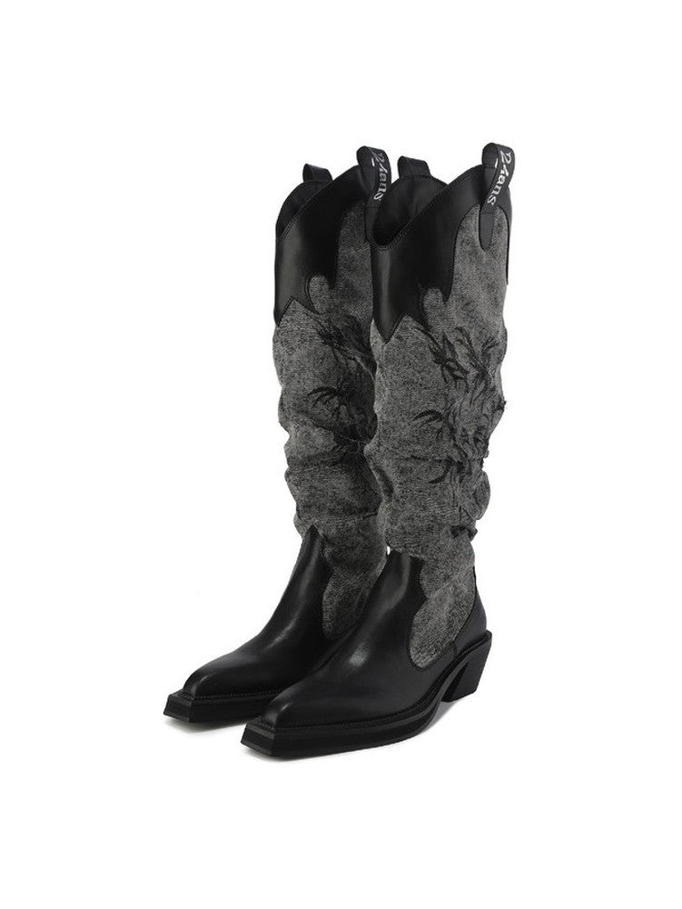 Nichi Mix Wrinkled Retro Long-Boots