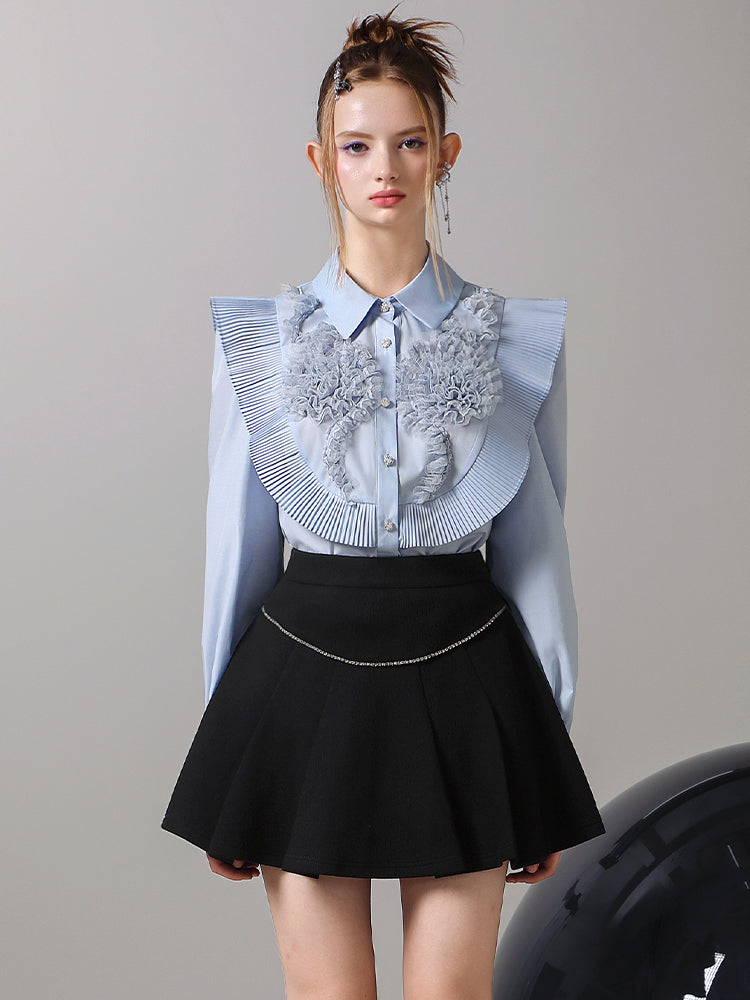 Flower Big-Collar Retro Pleats Nichi Blouse