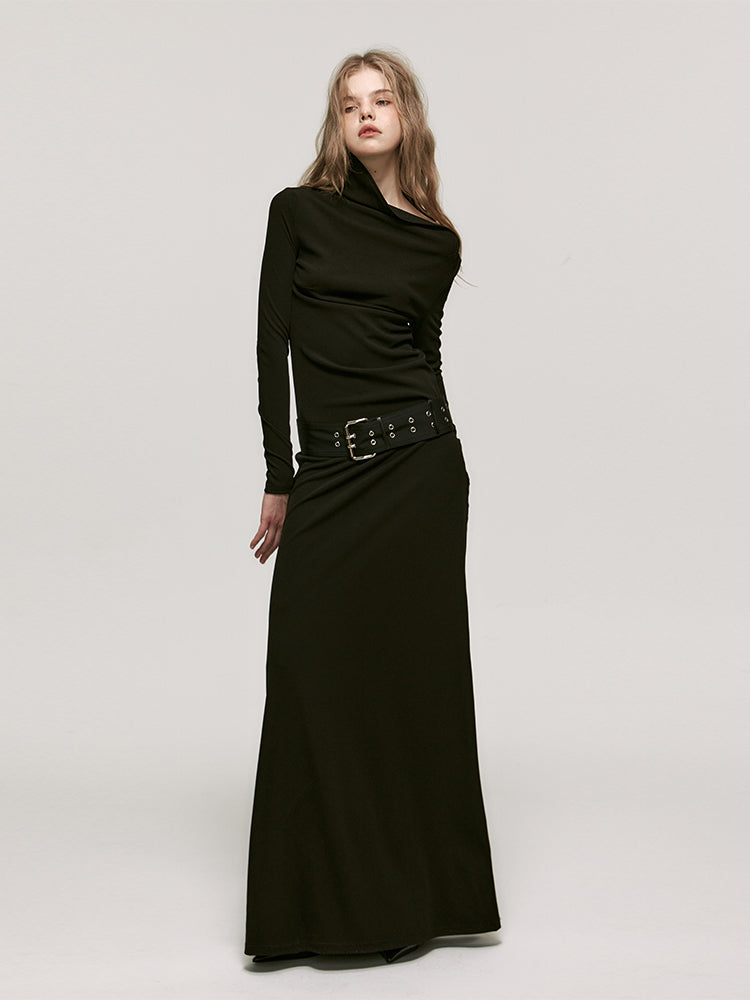 One-Shoulder Long Belt Slim Casual One-Piece