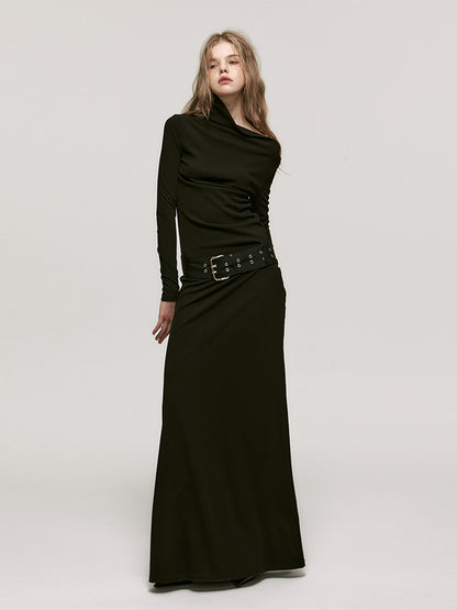 One-Shoulder Long Belt Slim Casual One-Piece