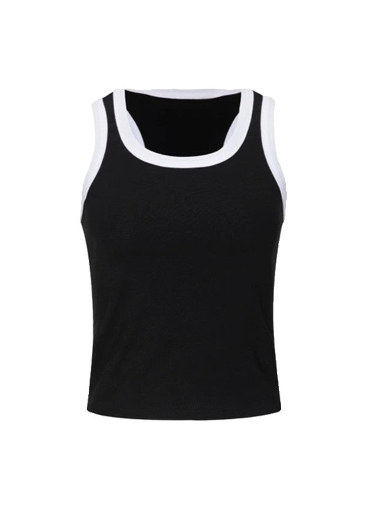 Back-Conscious Bi-Color Casual Slim Tanktop