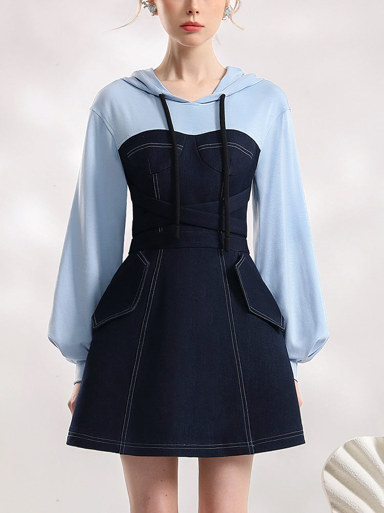 Parka Denim Docking Casual Flare One-Piece