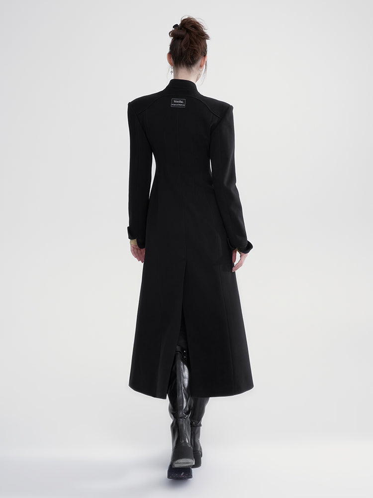 Curve Classy Wool Formal Flare Plain Long-Coat