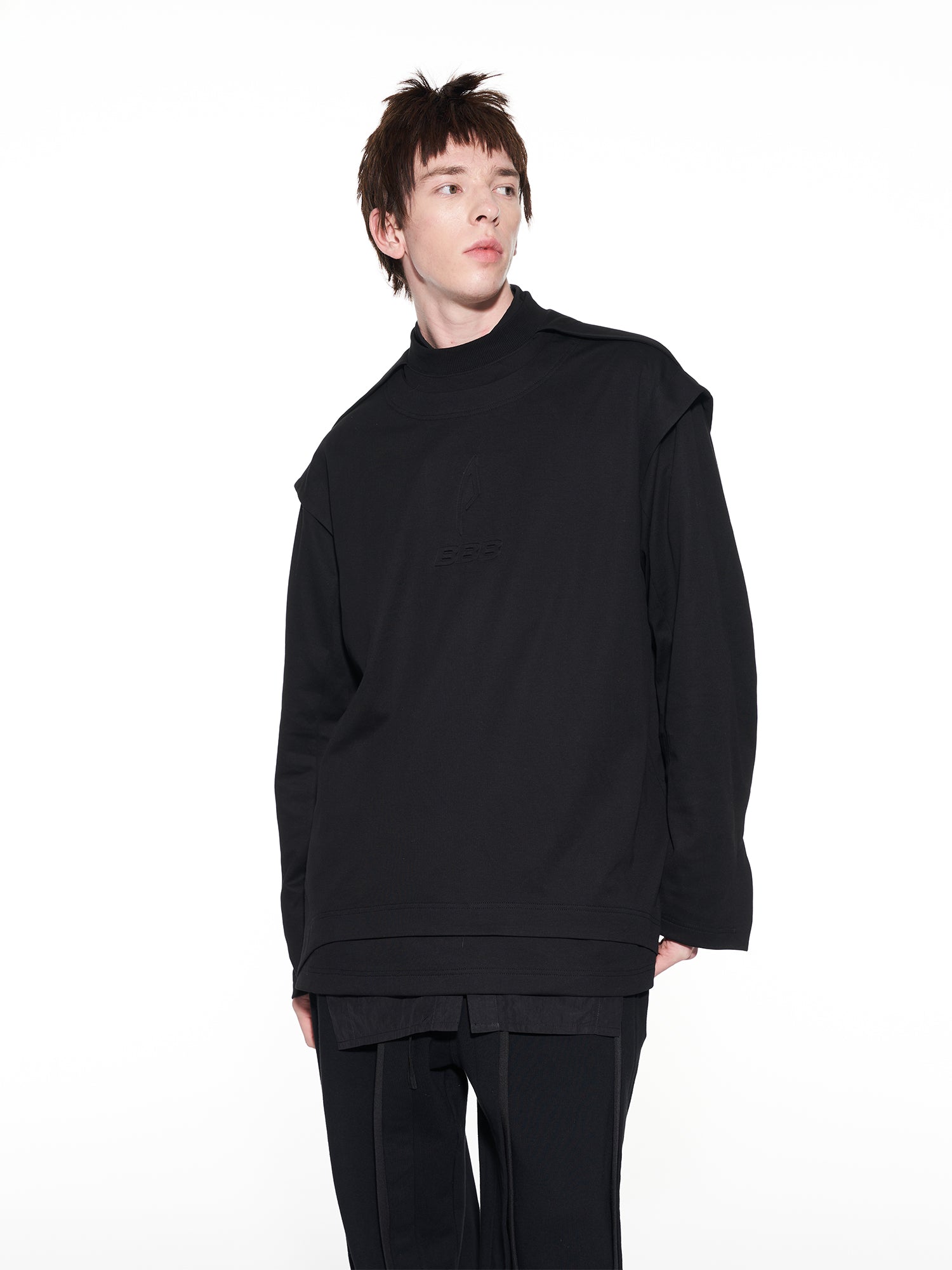 Fake-Two-Piece Three-Dimensional Plain Nichi Long-T-Shirt