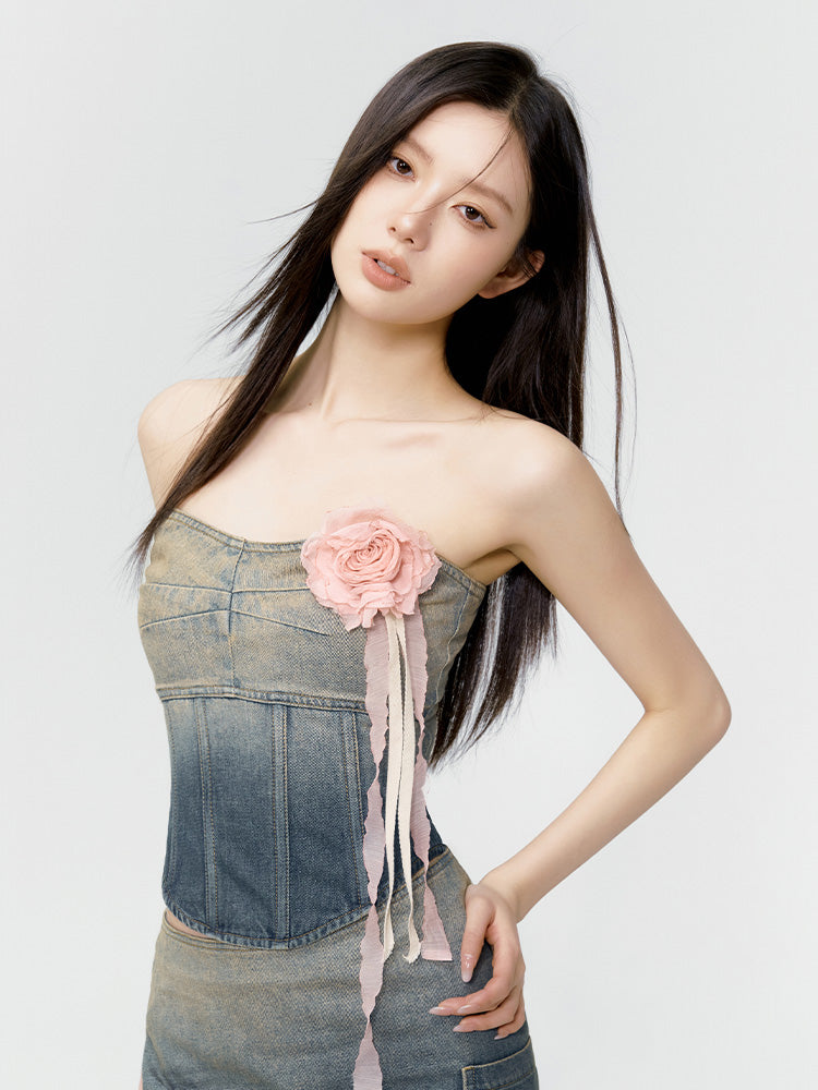 Gradation Tight Denim Mini-Skirt&amp;Camisole