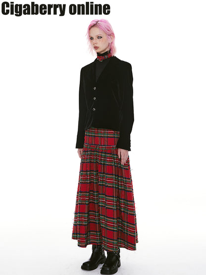 2Way Checked Girly Punk Unique Short-Skirt Long-Skirt